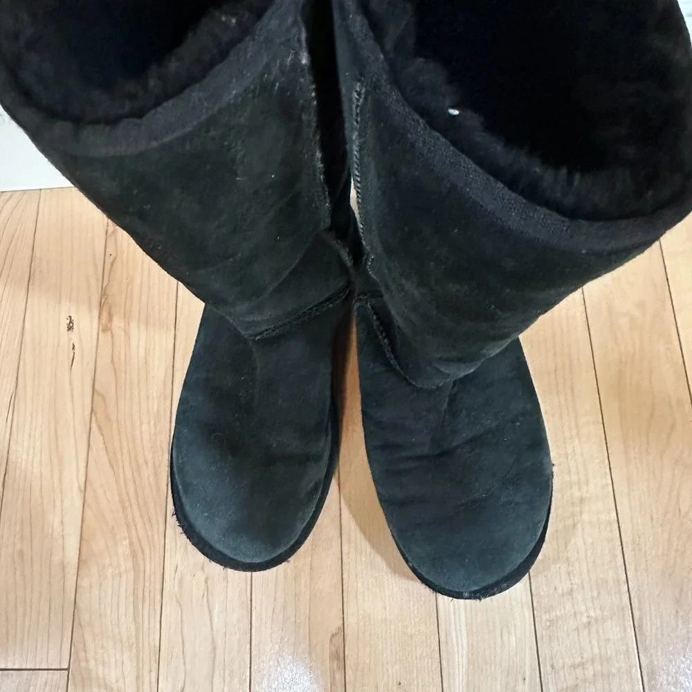 UGG Classic Tall Black Shearling Boots - Womens Size 6